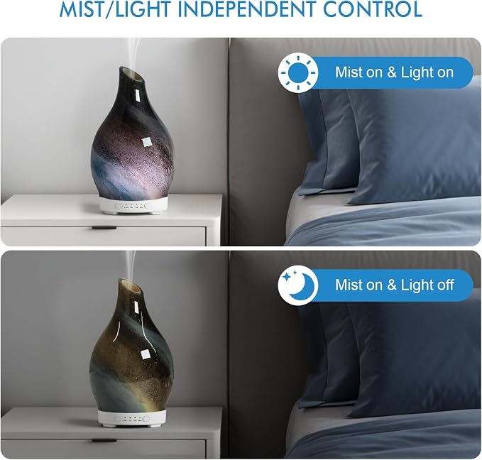 Essential Oil Diffuser Aromatherapy Diffuser - Art Glass Oil Diffuser with Auto Shut-Off Protection 4 Timer Setting 7 Colors