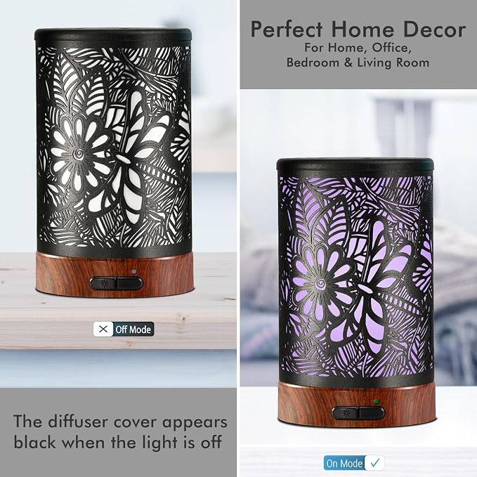 Essential Oil Diffuser Aromatherapy Diffuser - Metal Aroma Diffuser for Home 150ml Ultrasonic Cool Mist Diffuser with 7