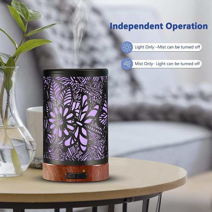 Essential Oil Diffuser Aromatherapy Diffuser - Metal Aroma Diffuser for Home 150ml Ultrasonic Cool Mist Diffuser with 7