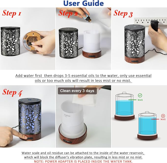 Essential Oil Diffuser Aromatherapy Diffuser - Metal Aroma Diffuser for Home 150ml Ultrasonic Cool Mist Diffuser with 7
