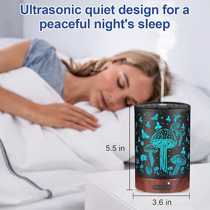 Essential Oil Diffuser- Aromatherapy Diffuser with7 Colors Light and Auto-Off for Women Metal Cool Mist Humidifier for Home