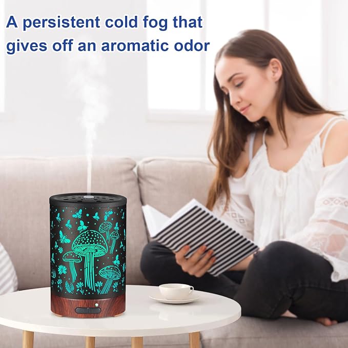 Essential Oil Diffuser- Aromatherapy Diffuser with7 Colors Light and Auto-Off for Women Metal Cool Mist Humidifier for Home