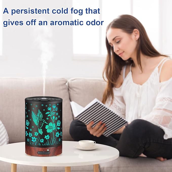 Essential Oil Diffuser- Aromatherapy Diffuser with7 Colors Light and Auto-Off for Women Metal Cool Mist Humidifier for Home