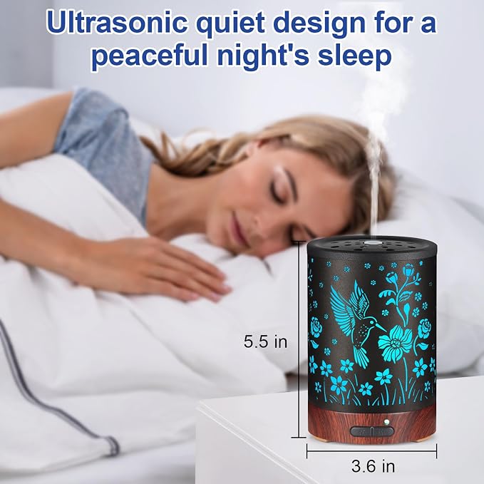 Essential Oil Diffuser- Aromatherapy Diffuser with7 Colors Light and Auto-Off for Women Metal Cool Mist Humidifier for Home