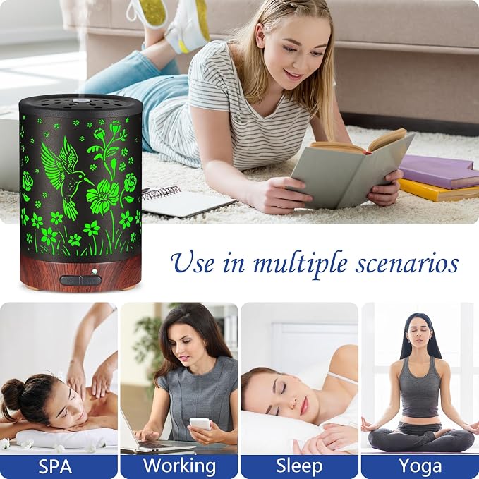 Essential Oil Diffuser- Aromatherapy Diffuser with7 Colors Light and Auto-Off for Women Metal Cool Mist Humidifier for Home
