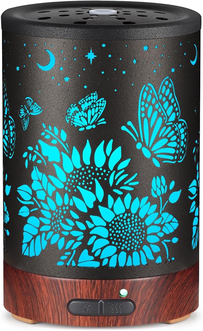 Essential Oil Diffuser- Aromatherapy Diffuser with7 Colors Light and Auto-Off for Women Metal Cool Mist Humidifier for Home