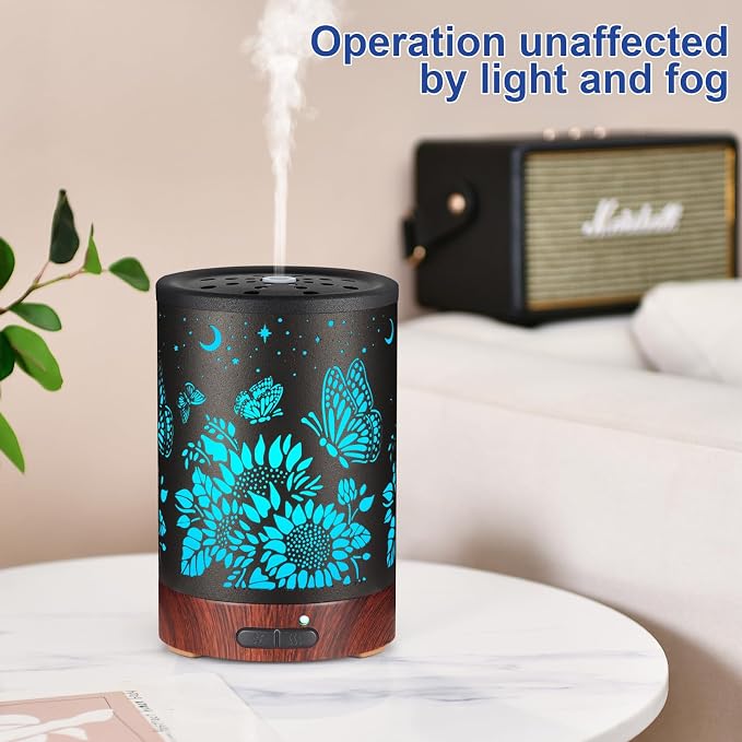 Essential Oil Diffuser- Aromatherapy Diffuser with7 Colors Light and Auto-Off for Women Metal Cool Mist Humidifier for Home