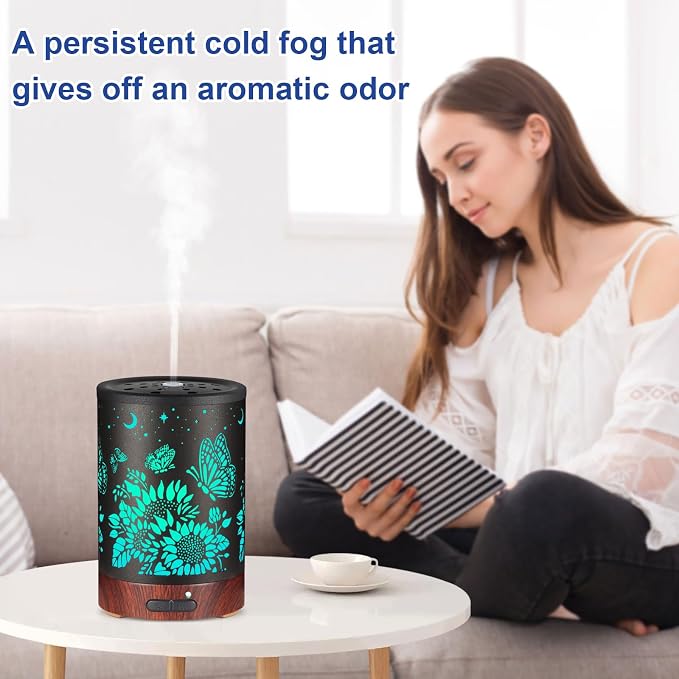 Essential Oil Diffuser- Aromatherapy Diffuser with7 Colors Light and Auto-Off for Women Metal Cool Mist Humidifier for Home