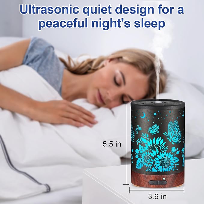 Essential Oil Diffuser- Aromatherapy Diffuser with7 Colors Light and Auto-Off for Women Metal Cool Mist Humidifier for Home