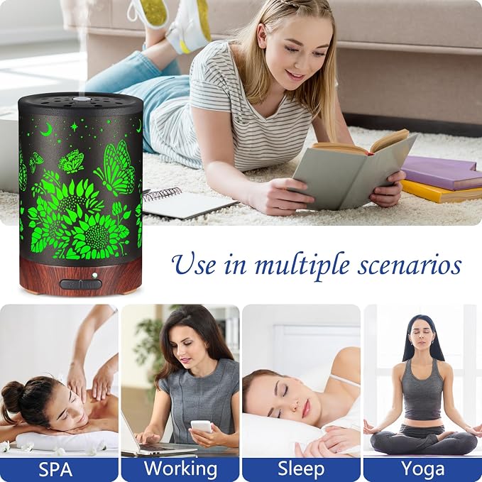 Essential Oil Diffuser- Aromatherapy Diffuser with7 Colors Light and Auto-Off for Women Metal Cool Mist Humidifier for Home