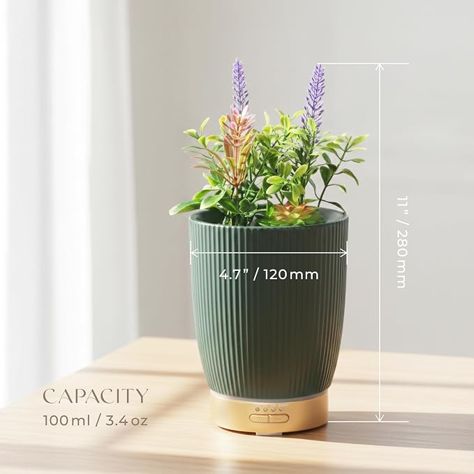 Essential Oil Diffuser Ceramic Artificial Succulent Plants Potted Diffuser 100 ml for Lavender Essential Oils Timers Night