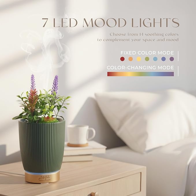 Essential Oil Diffuser Ceramic Artificial Succulent Plants Potted Diffuser 100 ml for Lavender Essential Oils Timers Night