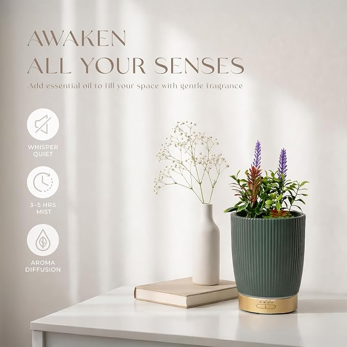Essential Oil Diffuser Ceramic Artificial Succulent Plants Potted Diffuser 100 ml for Lavender Essential Oils Timers Night