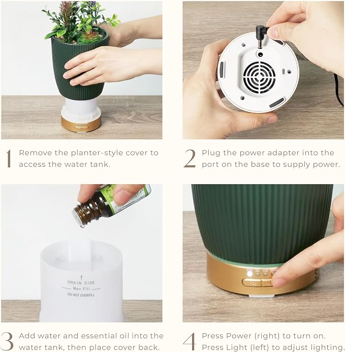 Essential Oil Diffuser Ceramic Artificial Succulent Plants Potted Diffuser 100 ml for Lavender Essential Oils Timers Night