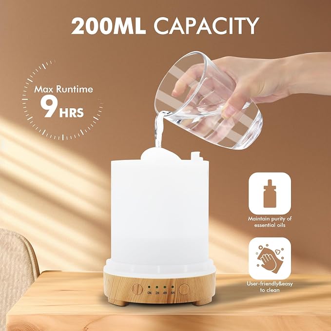 Essential Oil Diffuser Ceramic Diffuser -Aromatherapy Diffuser for Essential Oils with Timer and 7 Colors LED Light