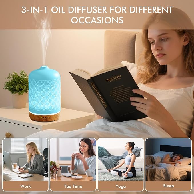Essential Oil Diffuser Ceramic Diffuser -Aromatherapy Diffuser for Essential Oils with Timer and 7 Colors LED Light