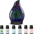 Essential Oil Diffuser & Essential Oils Set, Glass Aromatherapy Diffuser with 7 LED Colors, 6 Oils Gift Pack (Clean Home