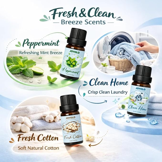 Essential Oil Diffuser & Essential Oils Set, Glass Aromatherapy Diffuser with 7 LED Colors, 6 Oils Gift Pack (Clean Home