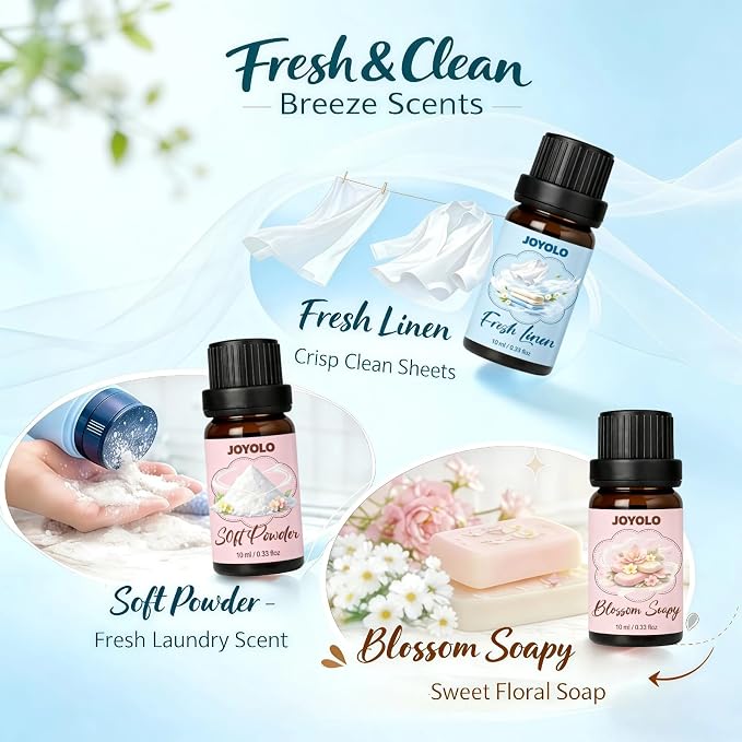 Essential Oil Diffuser & Essential Oils Set, Glass Aromatherapy Diffuser with 7 LED Colors, 6 Oils Gift Pack (Clean Home