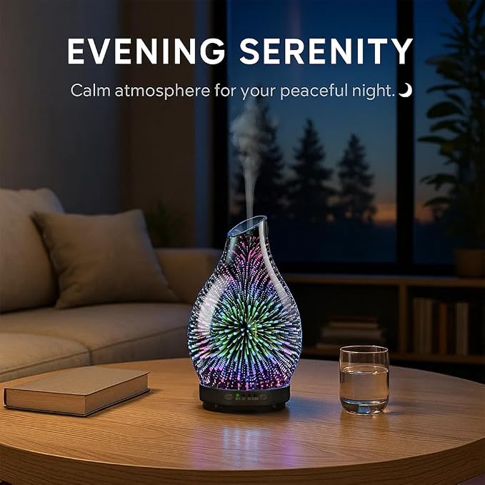 Essential Oil Diffuser & Essential Oils Set, Glass Aromatherapy Diffuser with 7 LED Colors, 6 Oils Gift Pack (Clean Home