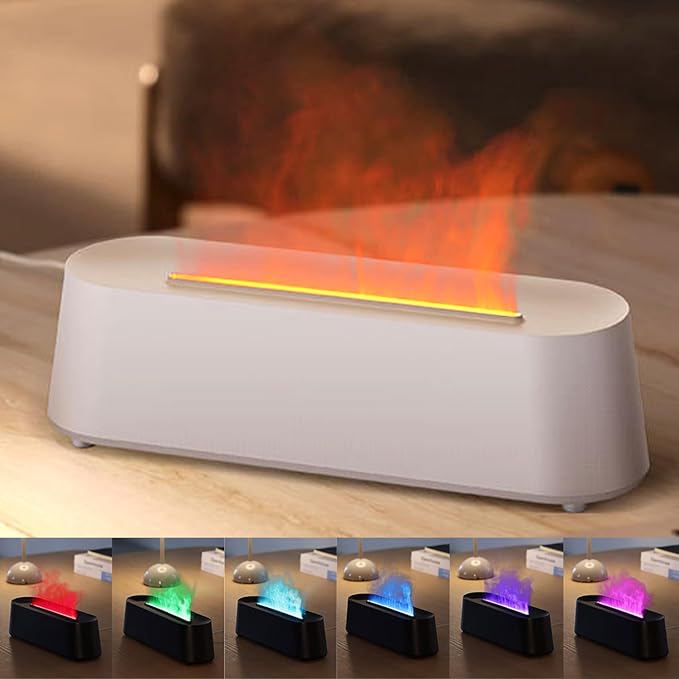 Essential Oil Diffuser, Fireplace Flame Fire Oil Diffuser, 250ml Cool Mist Aromatherapy Humidifier, Scent Diffuser with 7