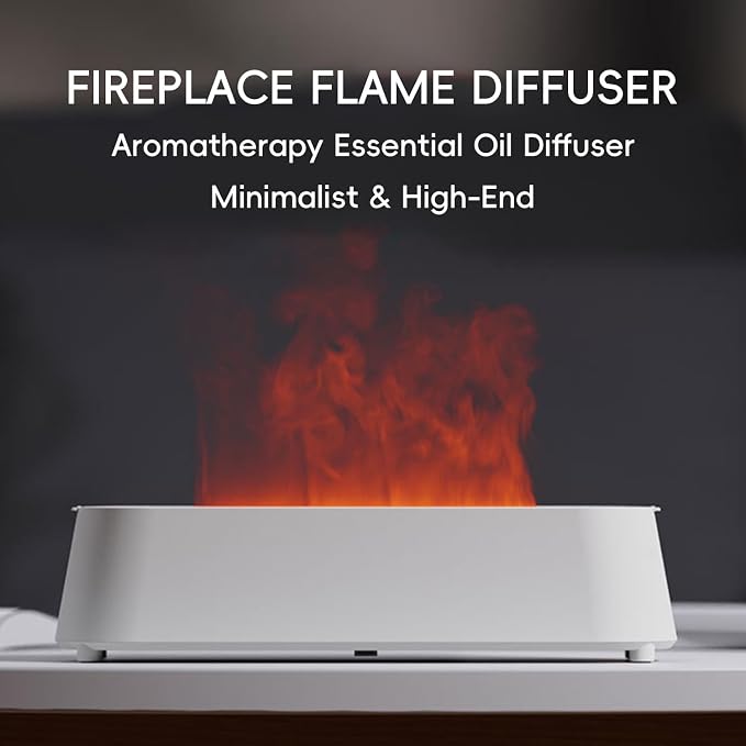 Essential Oil Diffuser, Fireplace Flame Fire Oil Diffuser, 250ml Cool Mist Aromatherapy Humidifier, Scent Diffuser with 7