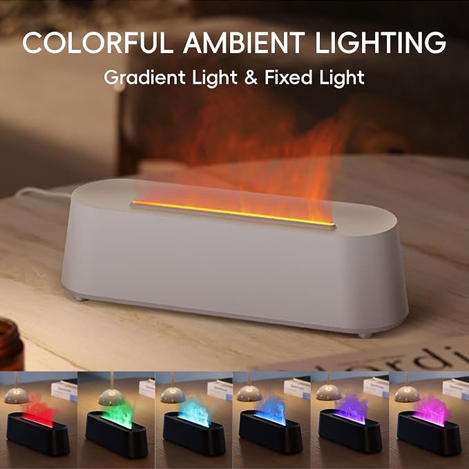 Essential Oil Diffuser, Fireplace Flame Fire Oil Diffuser, 250ml Cool Mist Aromatherapy Humidifier, Scent Diffuser with 7