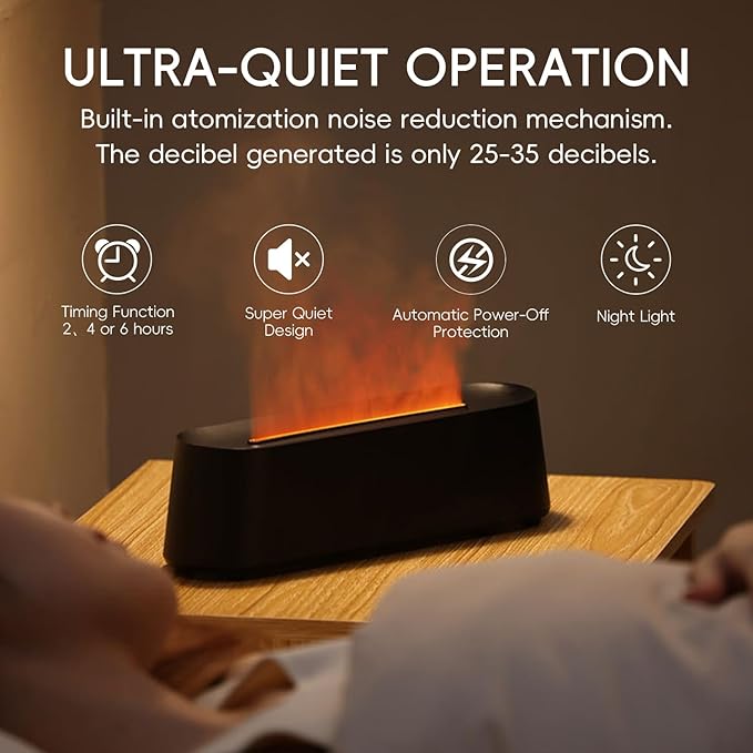 Essential Oil Diffuser, Fireplace Flame Fire Oil Diffuser, 250ml Cool Mist Aromatherapy Humidifier, Scent Diffuser with 7
