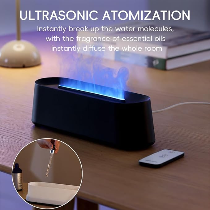 Essential Oil Diffuser, Fireplace Flame Fire Oil Diffuser, 250ml Cool Mist Aromatherapy Humidifier, Scent Diffuser with 7