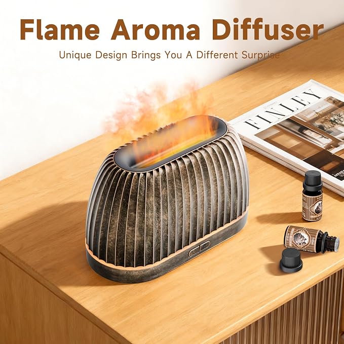 Essential Oil Diffuser, Flame Effect Aromatherapy Diffuser with 7-Color LED Lights & Auto Shut-Off, Ultrasonic Diffusers for
