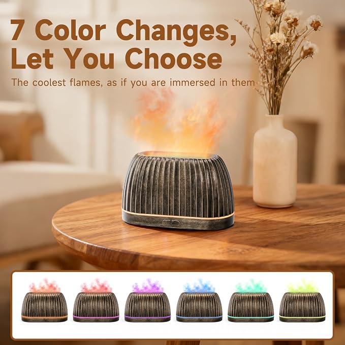 Essential Oil Diffuser, Flame Effect Aromatherapy Diffuser with 7-Color LED Lights & Auto Shut-Off, Ultrasonic Diffusers for