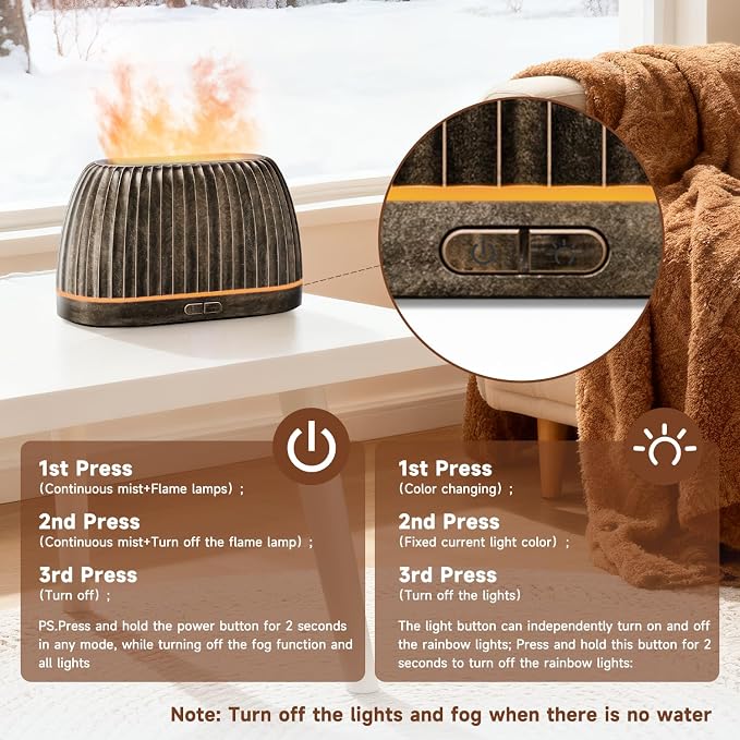 Essential Oil Diffuser, Flame Effect Aromatherapy Diffuser with 7-Color LED Lights & Auto Shut-Off, Ultrasonic Diffusers for