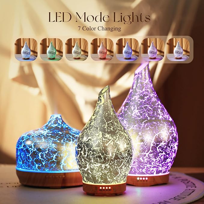 Essential Oil Diffuser Glass Aromatherapy Ultrasonic Humidifier, Air Refresh Auto Shut-Off, Timer Setting, alternate product