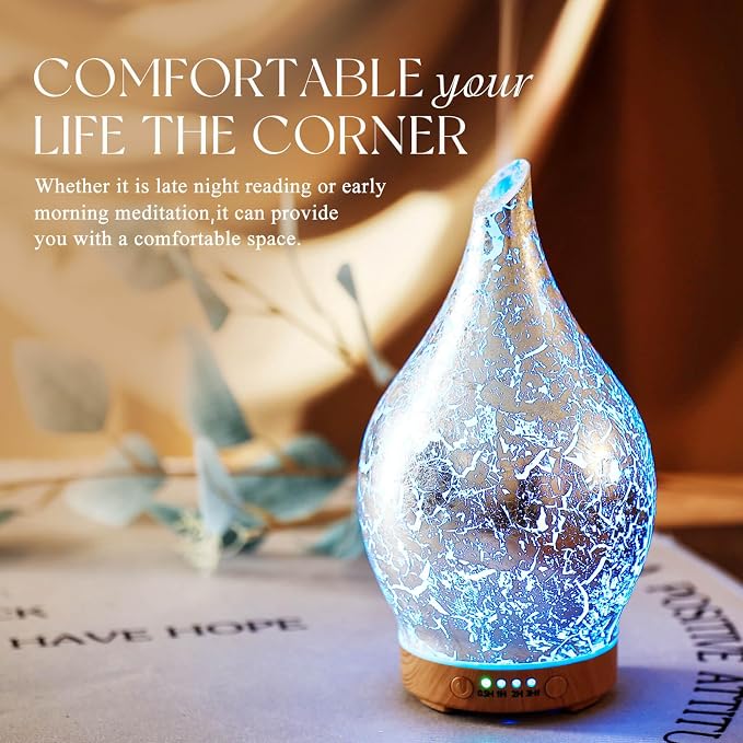 Essential Oil Diffuser Glass Aromatherapy Ultrasonic Humidifier, Air Refresh Auto Shut-Off, Timer Setting, alternate product