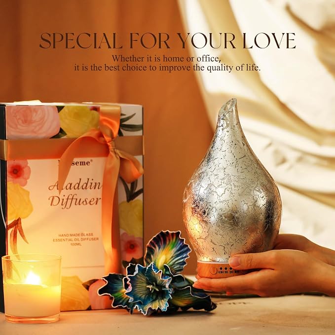 Essential Oil Diffuser Glass Aromatherapy Ultrasonic Humidifier, Air Refresh Auto Shut-Off, Timer Setting, alternate product