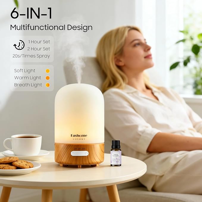 Essential Oil Diffuser Hand Blown Glass, 100ml Small Aromatherapy Diffuser, Auto Shut-Off Function, alternate product view 3