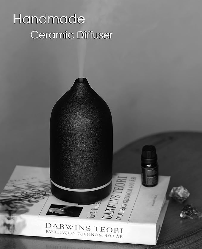 Essential Oil Diffuser,Handcrafted Ceramic Diffuser for Home,Ultrasonic Cool Mist Air Diffuser, 9 Colors Night Light with