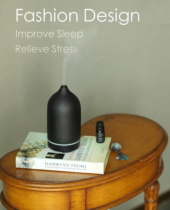 Essential Oil Diffuser,Handcrafted Ceramic Diffuser for Home,Ultrasonic Cool Mist Air Diffuser, 9 Colors Night Light with