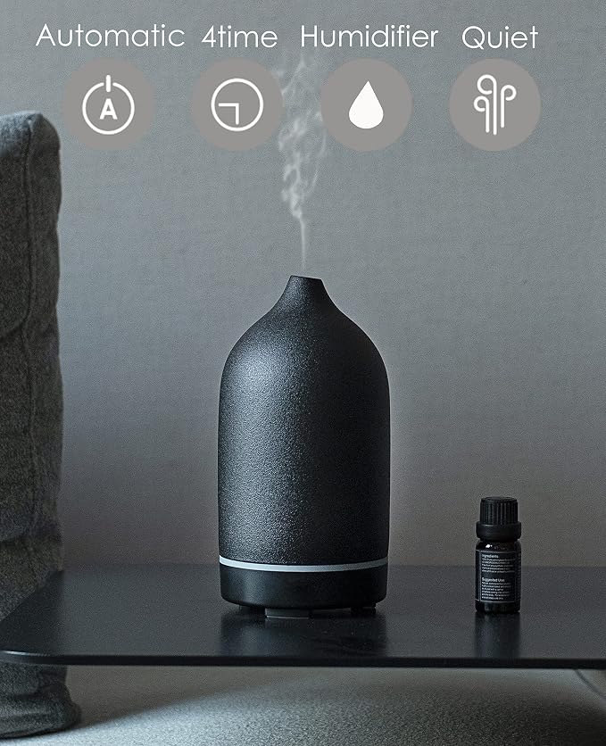 Essential Oil Diffuser,Handcrafted Ceramic Diffuser for Home,Ultrasonic Cool Mist Air Diffuser, 9 Colors Night Light with