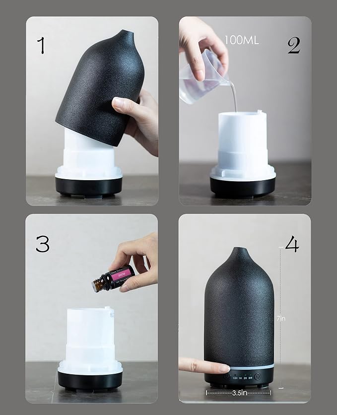 Essential Oil Diffuser,Handcrafted Ceramic Diffuser for Home,Ultrasonic Cool Mist Air Diffuser, 9 Colors Night Light with
