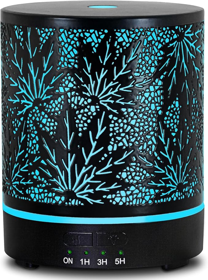 Essential Oil Diffuser Metal Aromatherapy Oil Diffusers for Large Room,Maple Leaf Pattern Ultrasonic Cool Mist Diffuser with