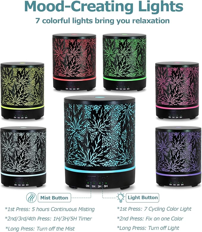 Essential Oil Diffuser Metal Aromatherapy Oil Diffusers for Large Room,Maple Leaf Pattern Ultrasonic Cool Mist Diffuser with