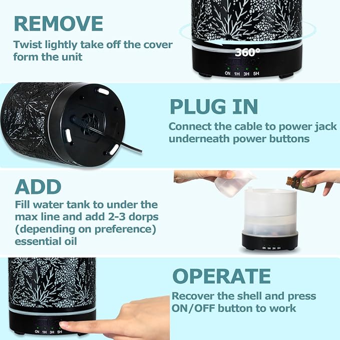 Essential Oil Diffuser Metal Aromatherapy Oil Diffusers for Large Room,Maple Leaf Pattern Ultrasonic Cool Mist Diffuser with