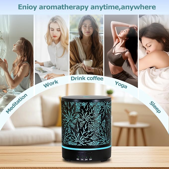 Essential Oil Diffuser Metal Aromatherapy Oil Diffusers for Large Room,Maple Leaf Pattern Ultrasonic Cool Mist Diffuser with