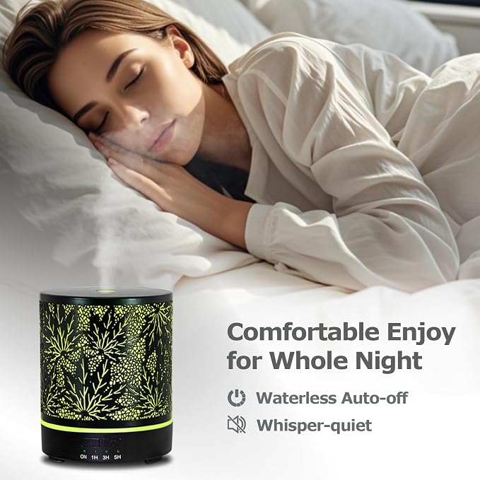 Essential Oil Diffuser Metal Aromatherapy Oil Diffusers for Large Room,Maple Leaf Pattern Ultrasonic Cool Mist Diffuser with