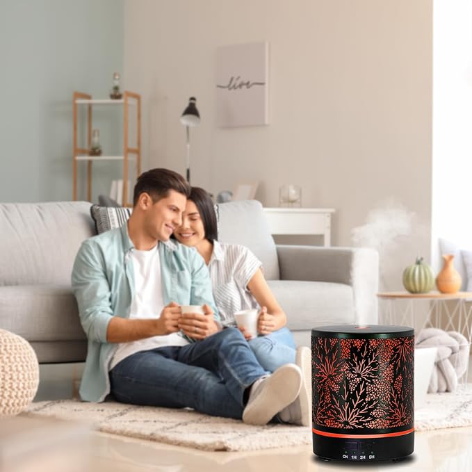 Essential Oil Diffuser Metal Aromatherapy Oil Diffusers for Large Room,Maple Leaf Pattern Ultrasonic Cool Mist Diffuser with