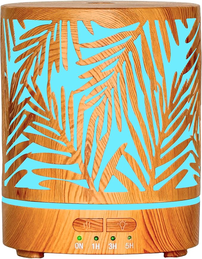 Essential Oil Diffuser Metal Aromatherapy Oil Diffusers for Large Room,Water Plants Pattern Ultrasonic Cool Mist Diffuser