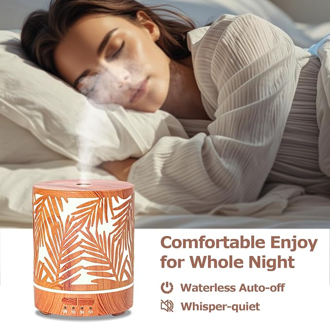 Essential Oil Diffuser Metal Aromatherapy Oil Diffusers for Large Room,Water Plants Pattern Ultrasonic Cool Mist Diffuser