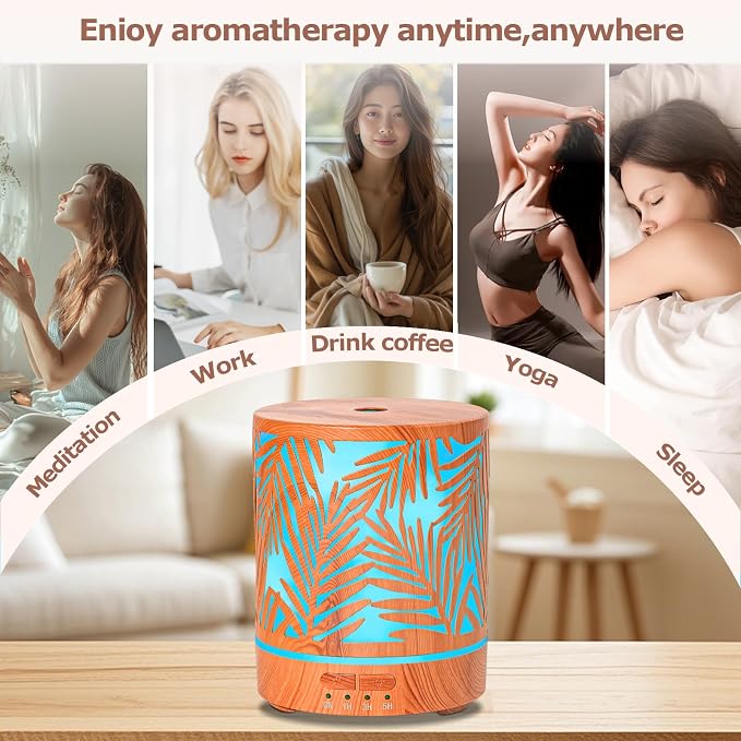 Essential Oil Diffuser Metal Aromatherapy Oil Diffusers for Large Room,Water Plants Pattern Ultrasonic Cool Mist Diffuser