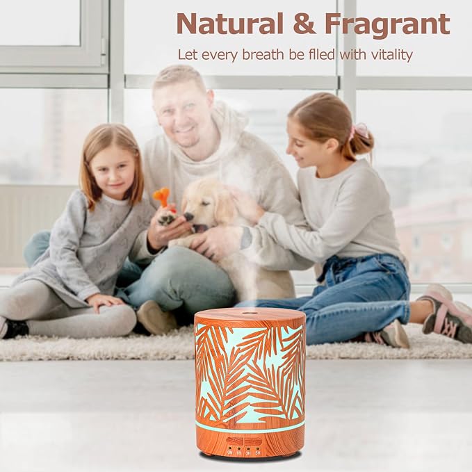 Essential Oil Diffuser Metal Aromatherapy Oil Diffusers for Large Room,Water Plants Pattern Ultrasonic Cool Mist Diffuser
